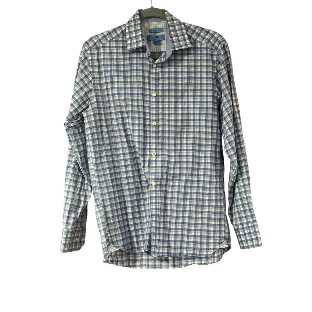 Egara Slim Fit Blue White Plaid Button Down Shirt Men’s Medium 15-15.5